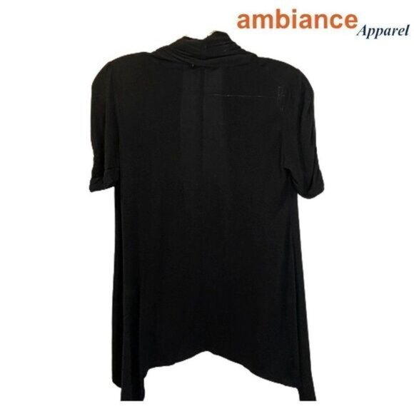 Ambiance Apparel Women's Puffed Short Sleeve Open Front Asymmetrical Cardigan - Picture 2 of 6